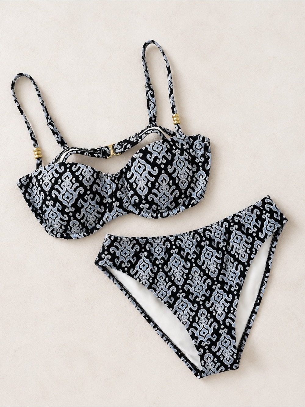 NWT Shade & Shore Black White Geometric Bikini Set Size Small (4–6)
